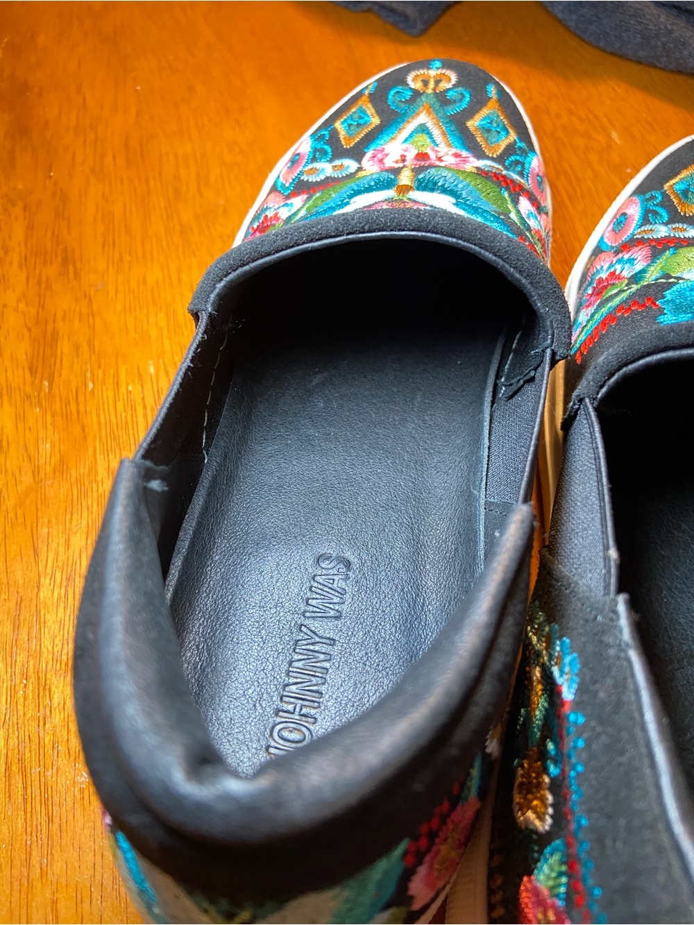 Johnny Was Black Slip-On Sneakers with Turquoise Butterfly Embroidery - Picture 10 of 12